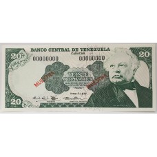 VENEZUELA 1977 . TWENTY 20 BOLIVARES BANKNOTE . SPECIMEN